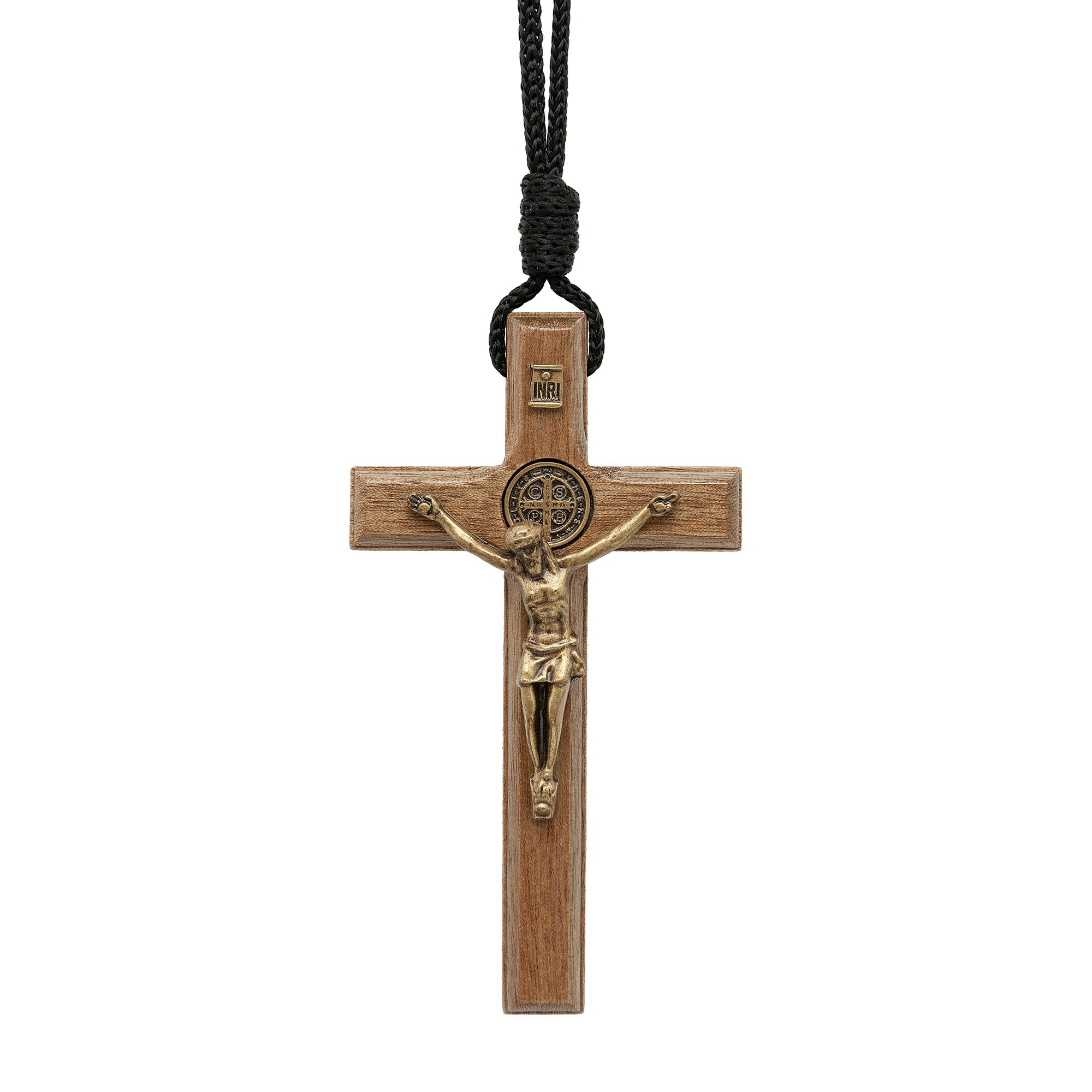 St. Benedict Wooden Crucifix Necklace    3.5"