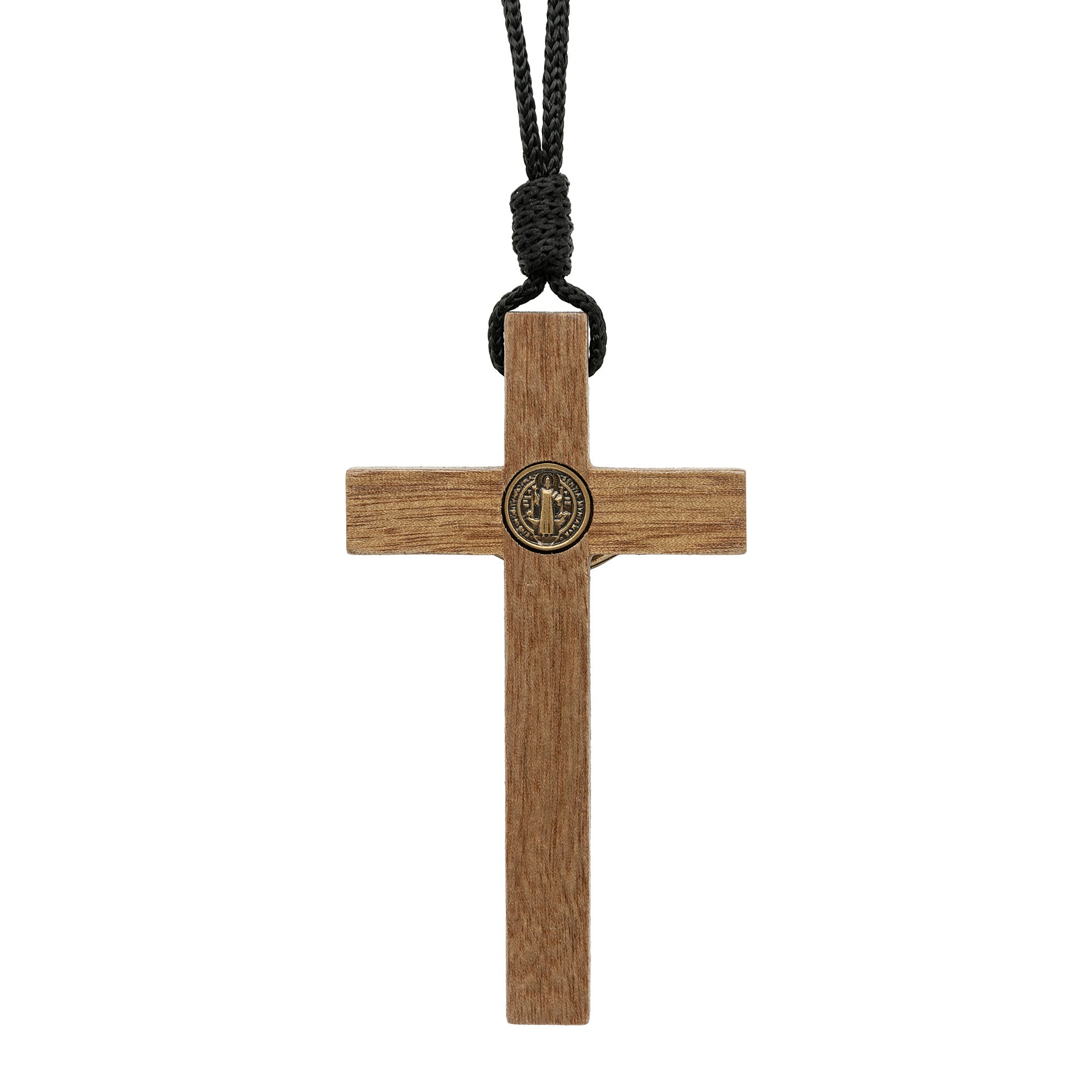 St. Benedict Wooden Crucifix Necklace    3.5"