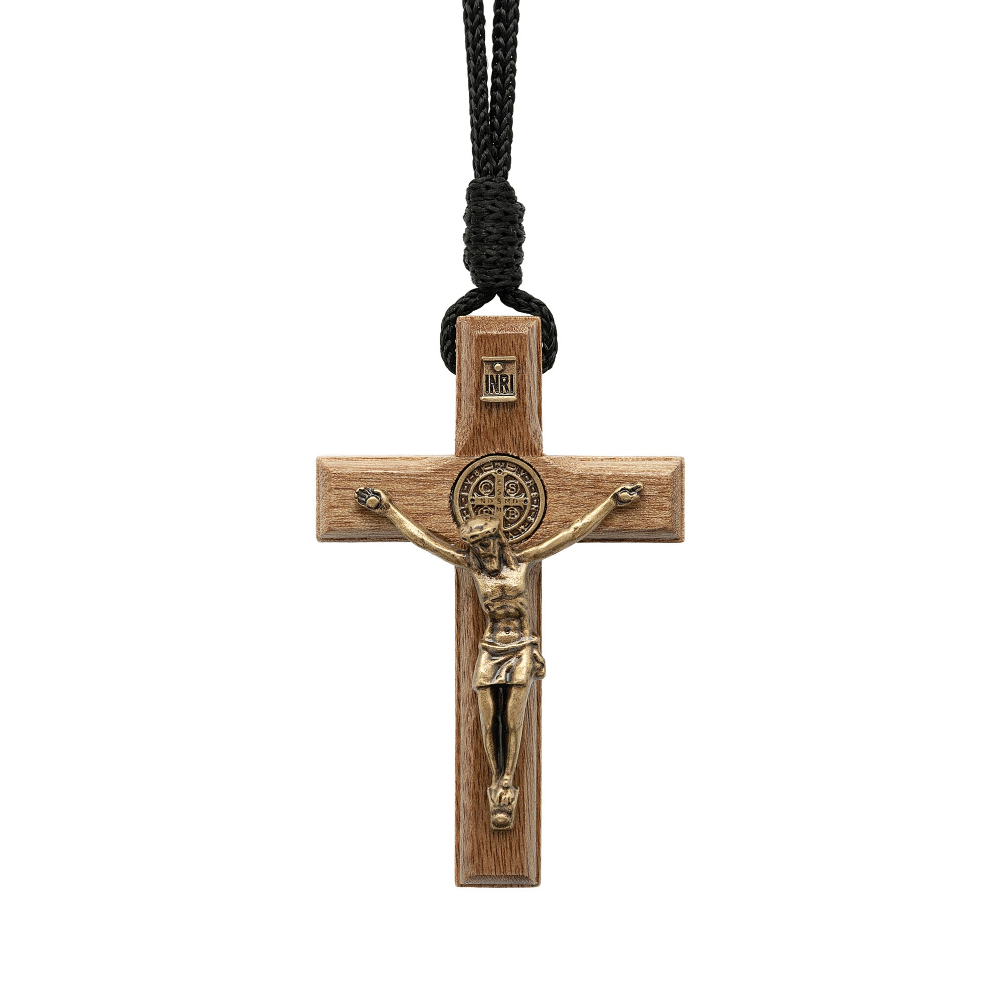 St. Benedict Wooden Crucifix Necklace    2.75"