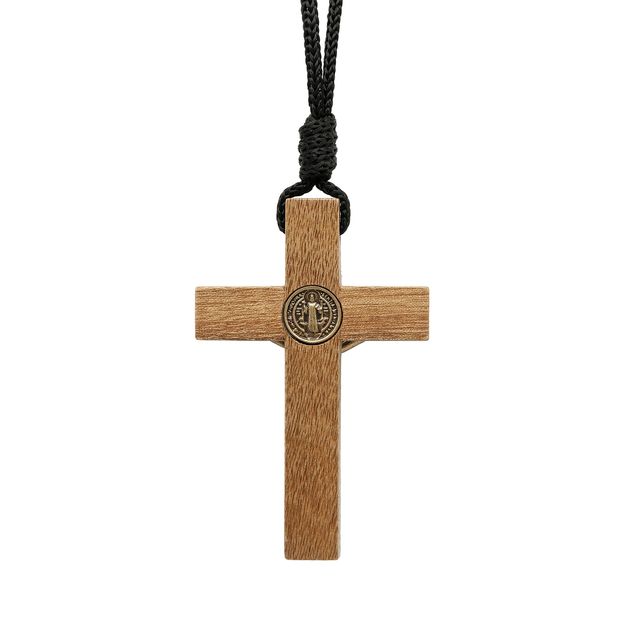 St. Benedict Wooden Crucifix Necklace    2.75"