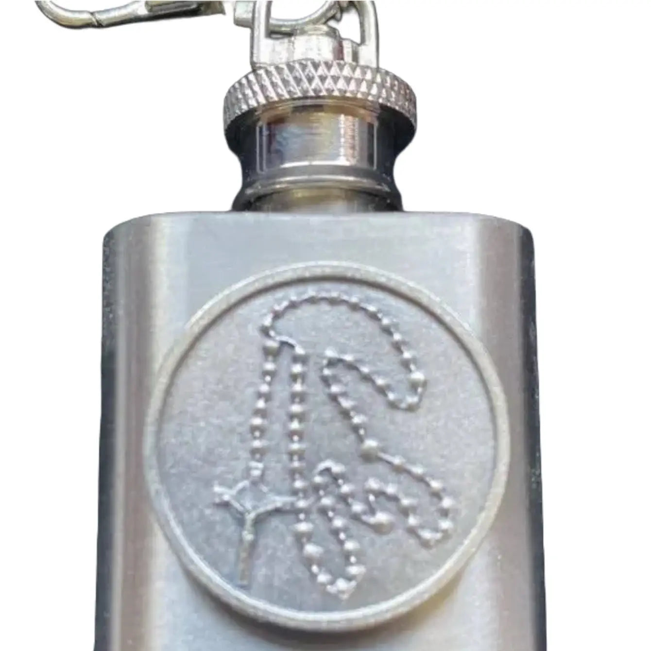 Rosary Token Holy Water Flask SS w/ Keychain    1 oz