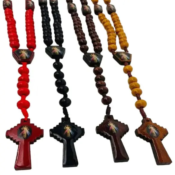 Divine Mercy Rosary Wooden LRG   18"