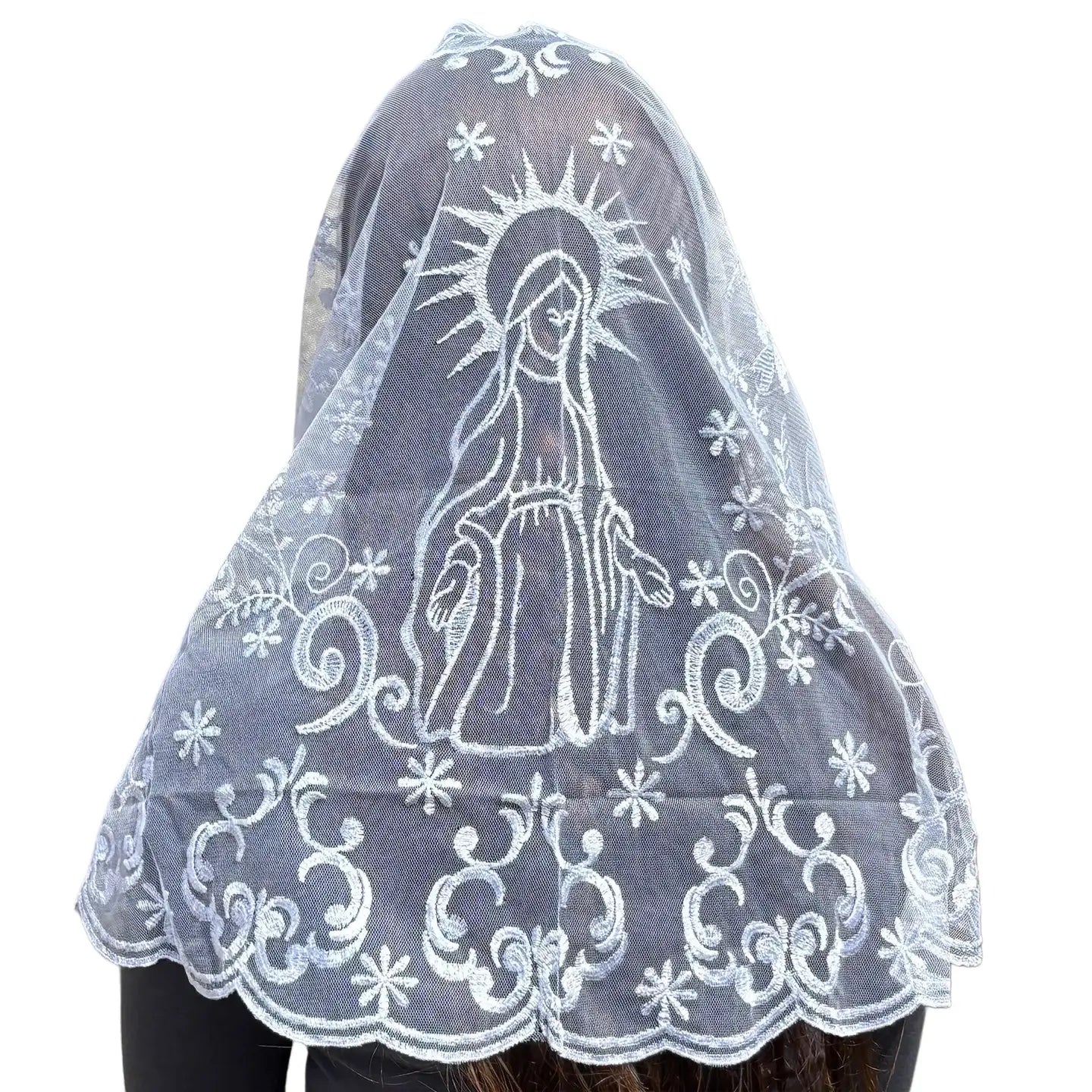 1/2 Moon Blessed Mary Veil - WHITE