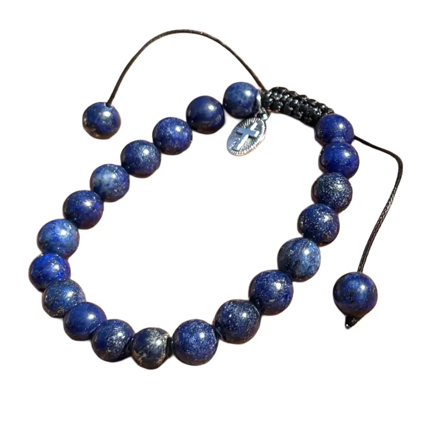 Gemstone - Genuine LAPIS LAZULI Bracelet w/ Cross Charm   7"