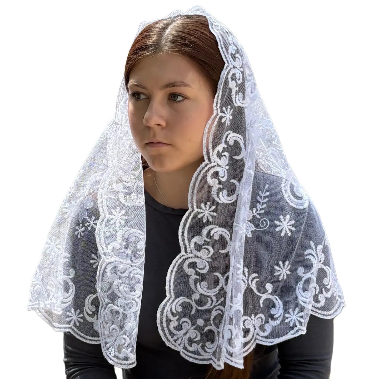 1/2 Moon Blessed Mary Veil - WHITE
