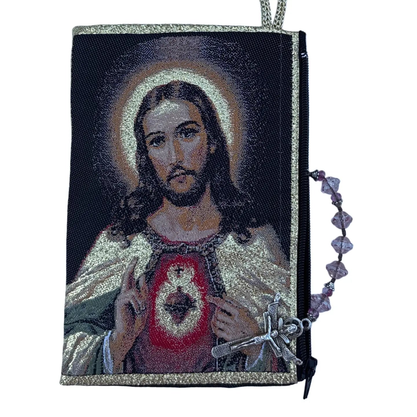 Sacred Heart of Jesus (BLACK) MD Rosary Pouch    4" x 6"