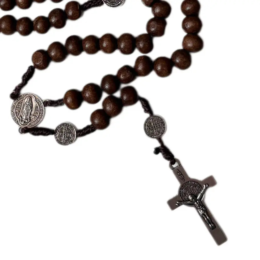 St. Benedict Wooden Rosary BROWN    16”