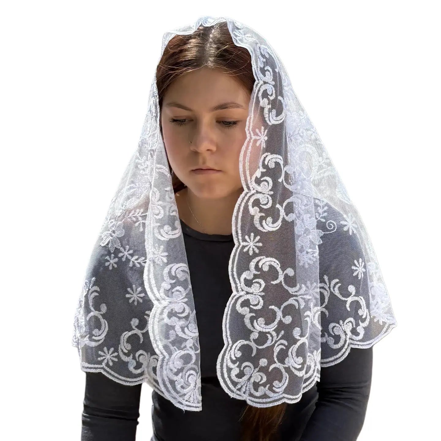 1/2 Moon Blessed Mary Veil - WHITE