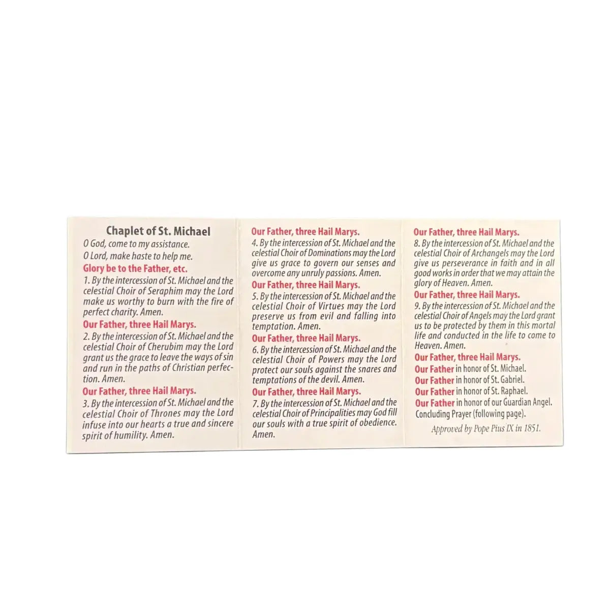Chaplet of St. Michael Prayer Card Pamphlet   (25/pk)