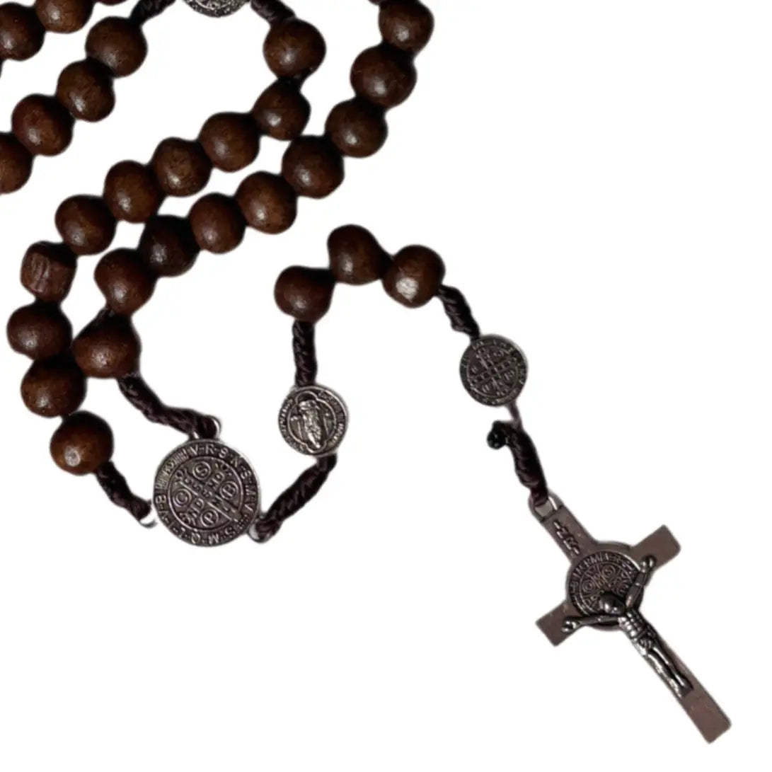 St. Benedict Wooden Rosary BROWN    16”