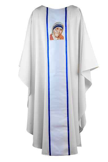 Mother Teresa Chasuble – Hand‑Embroidered Royal Blue Trim