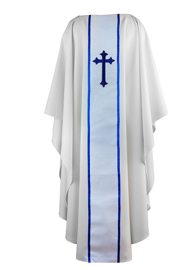 Mother Teresa Chasuble – Hand‑Embroidered Royal Blue Trim