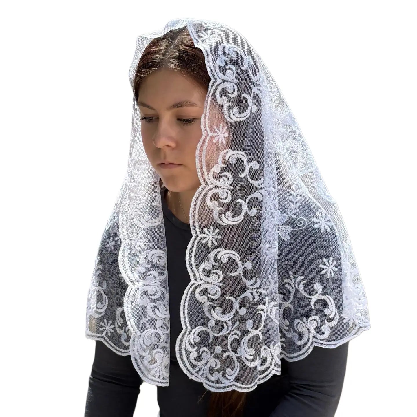 1/2 Moon Blessed Mary Veil - WHITE