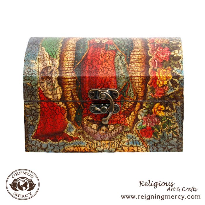Our Lady of Guadalupe Flag Rosary Storage Box   6"