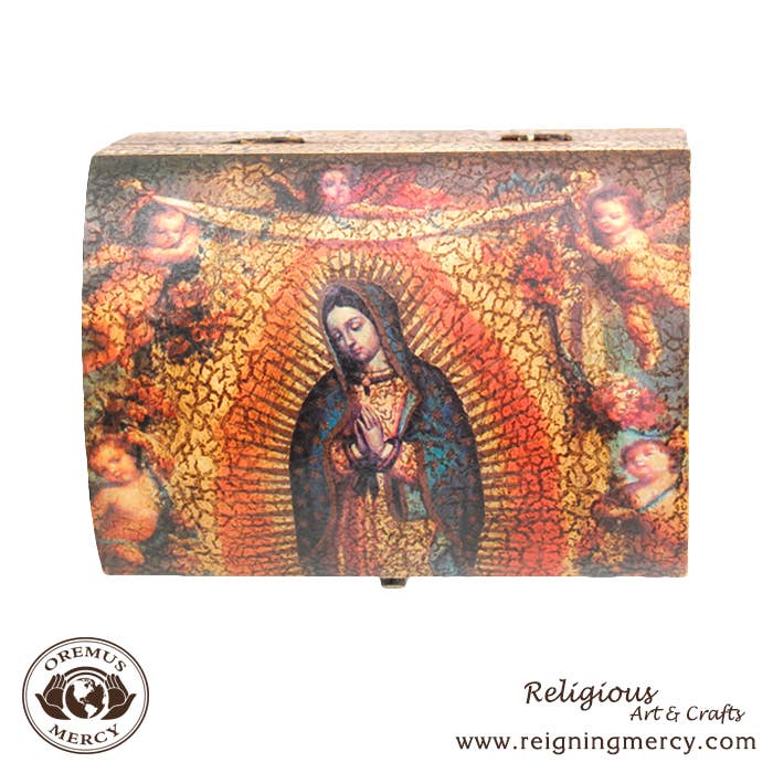 Our Lady of Guadalupe w/ Angels Rosary Storage Box 6"