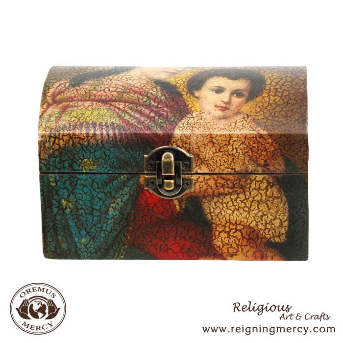 Crown Madonna with Child Rosary Storage Box   6"