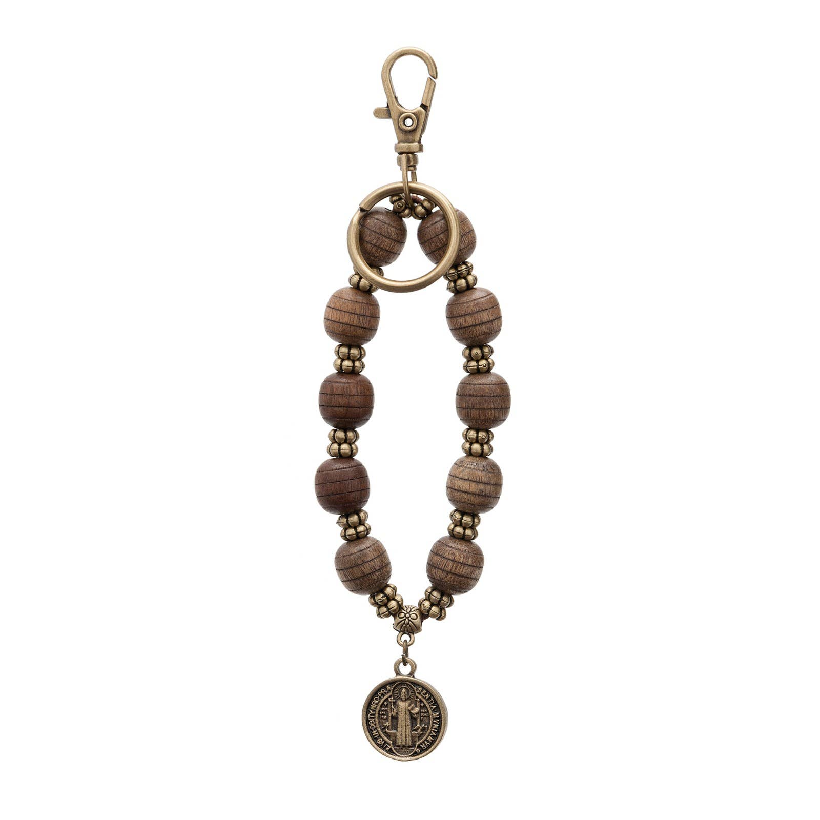 St. Benedict Wooden Rosary Keychain    7”