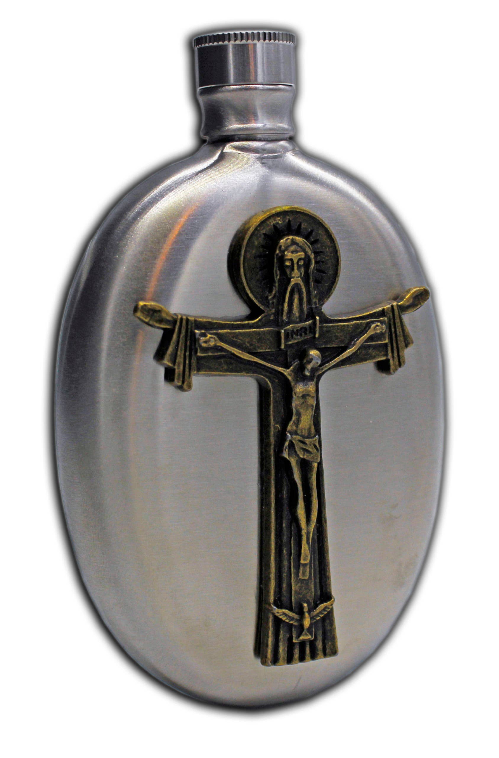 Holy Trinity Holy Water Flask SS Oval    3 oz