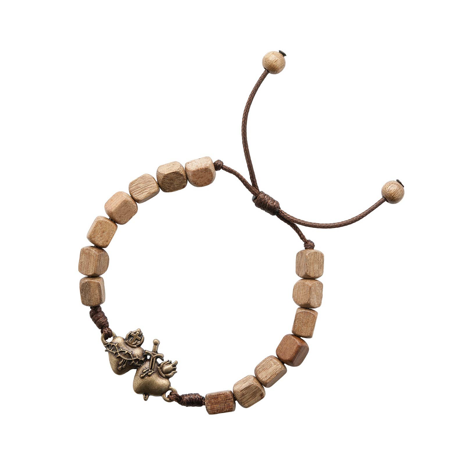 Sacred Hearts Wooden Beads Bracelet    7"