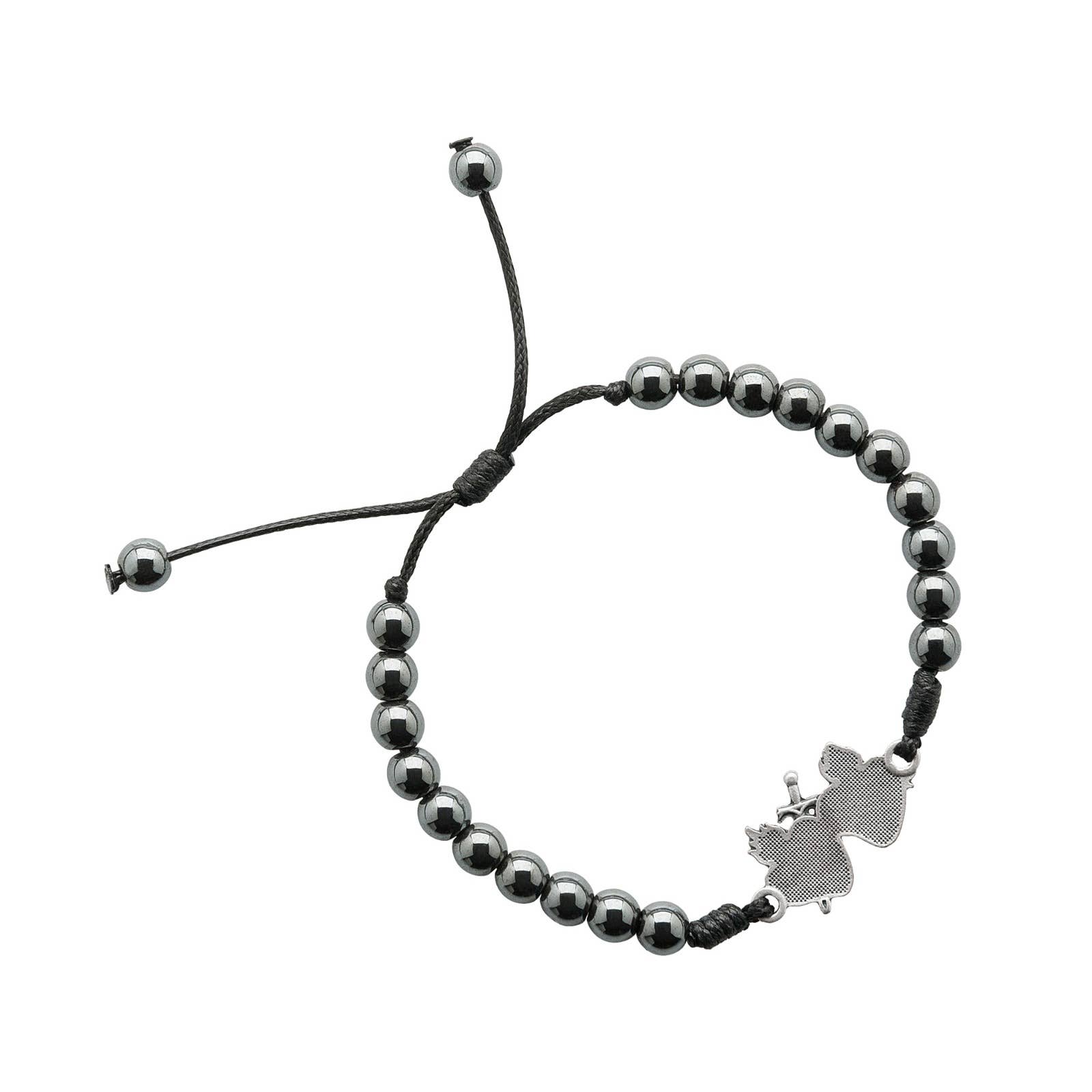 Sacred Heart Hematite Beads Bracelet    7"