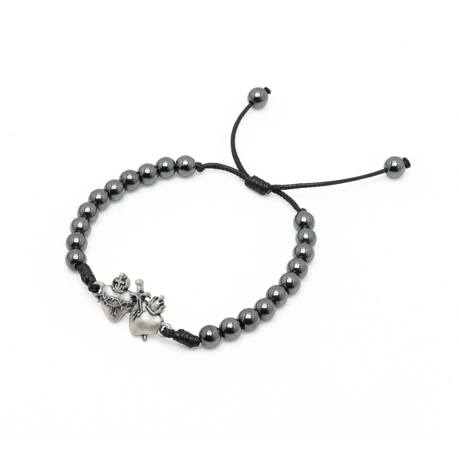Sacred Heart Hematite Beads Bracelet    7"