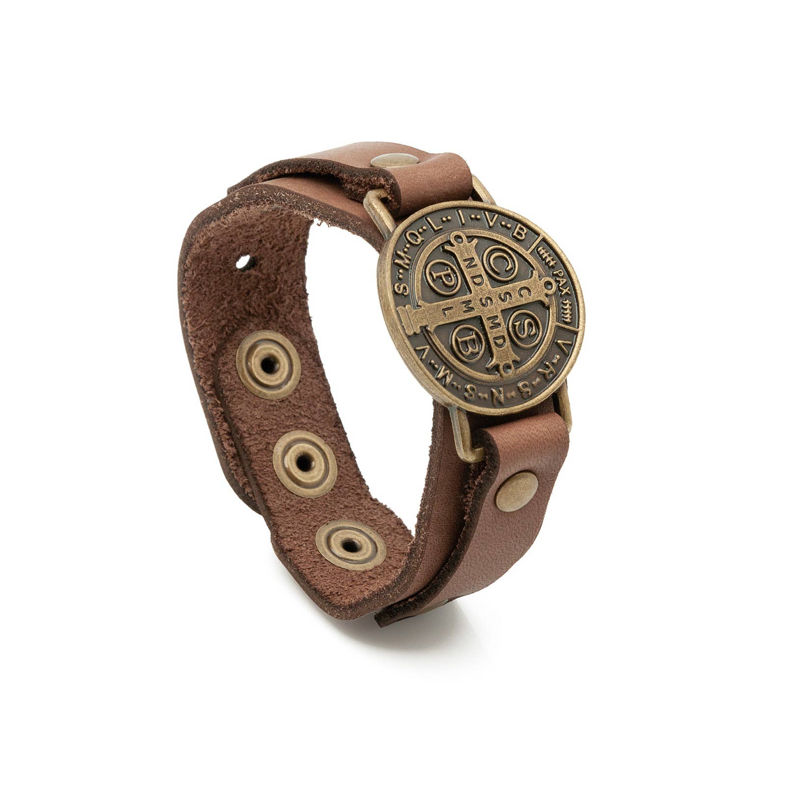 St. Benedict Leather Wristband    7"