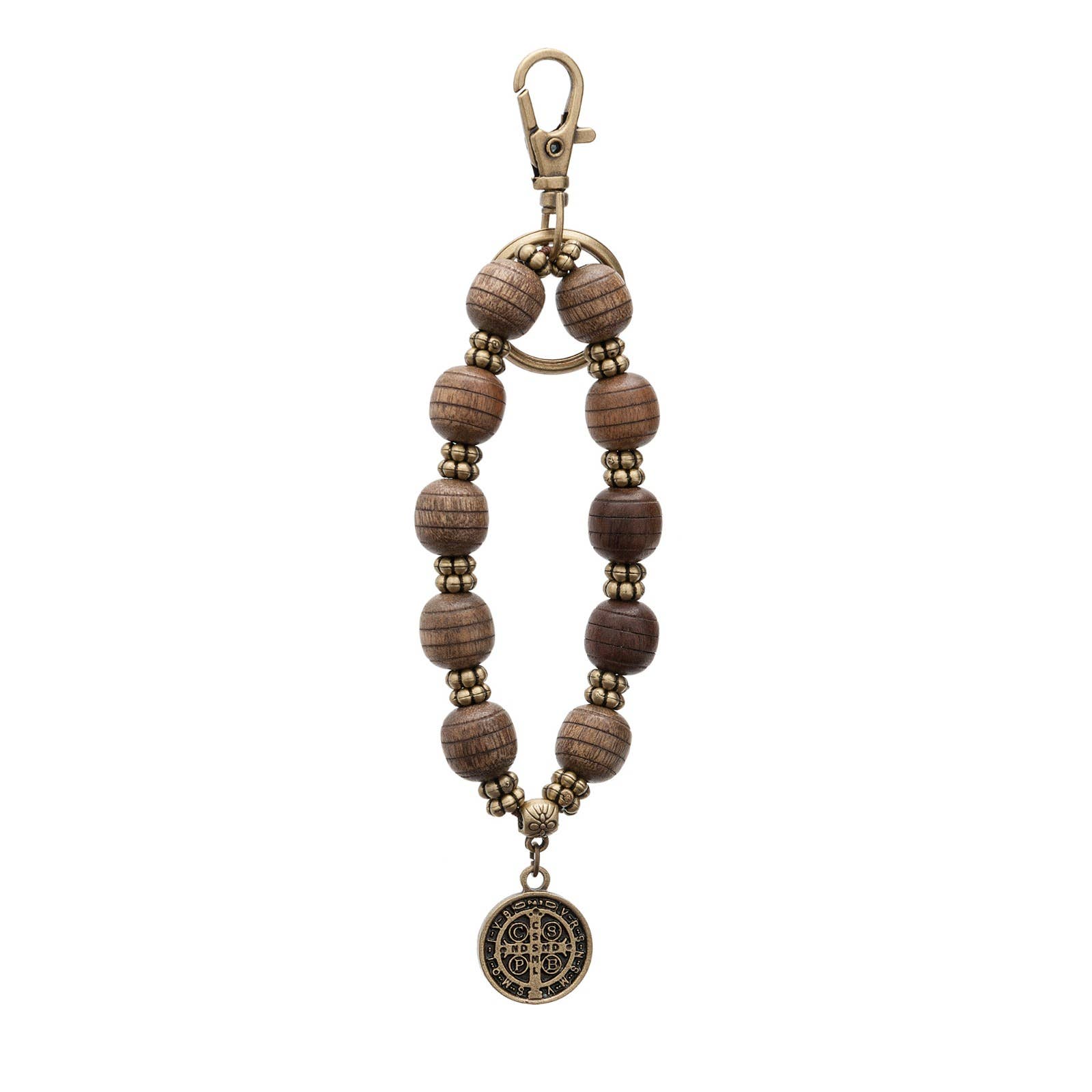St. Benedict Wooden Rosary Keychain    7”