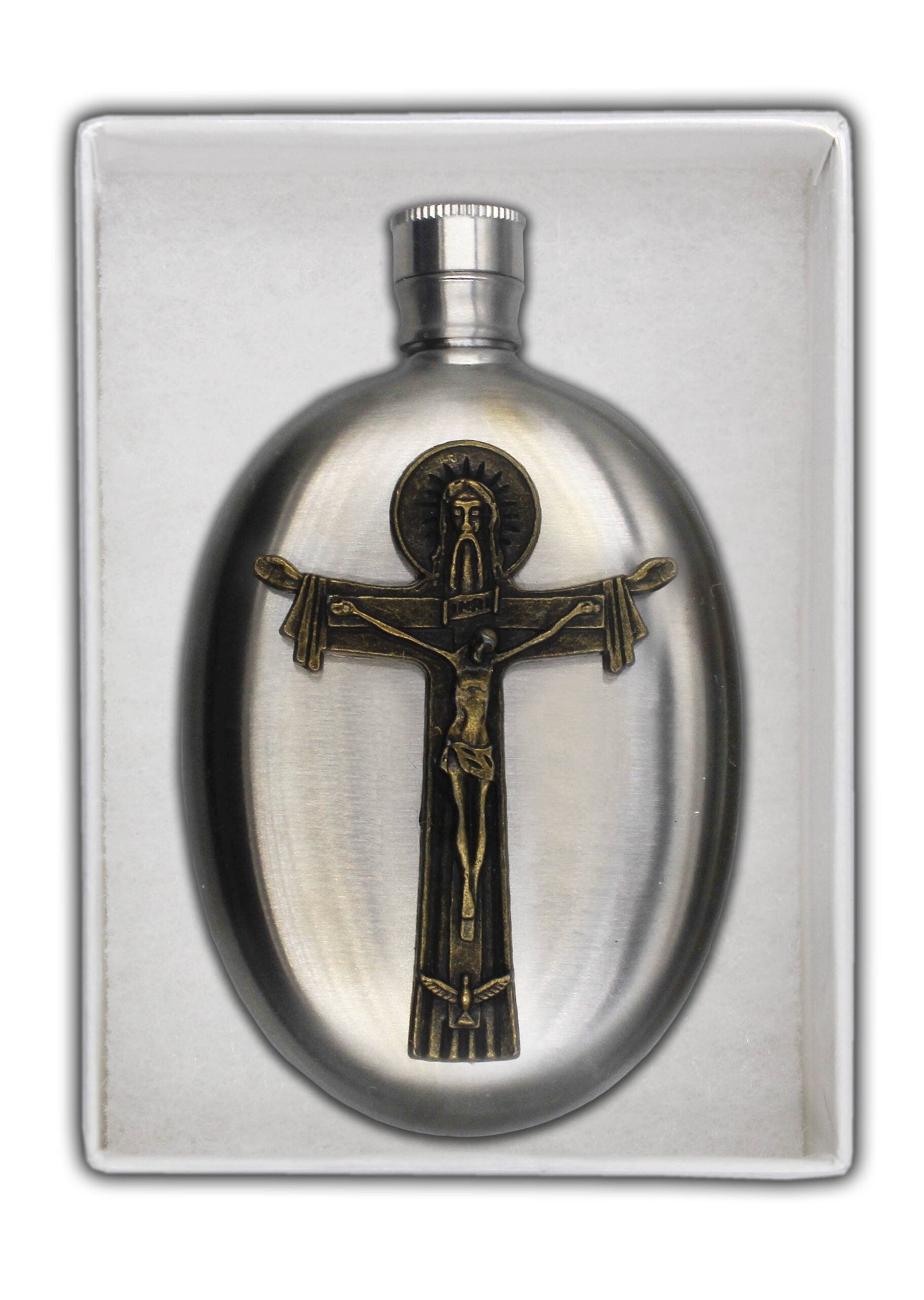 Holy Trinity Holy Water Flask SS Oval    3 oz
