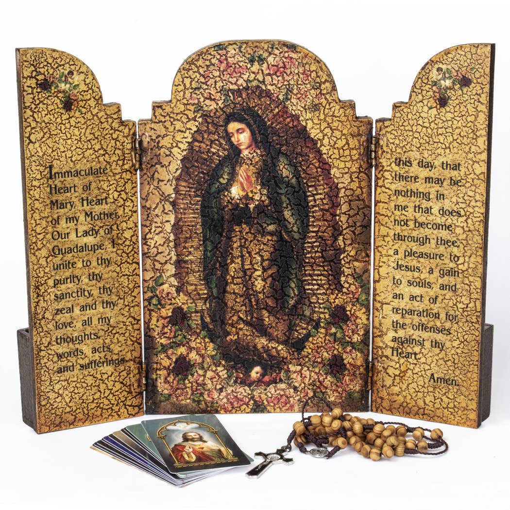 Lady of Guadalupe Wooden Triptych w/ Storage Boxes   10” x 12”