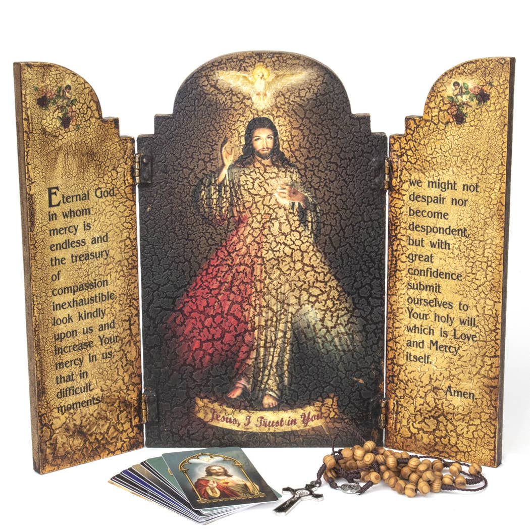 Divine Mercy Wooden Triptych   10" x 12"