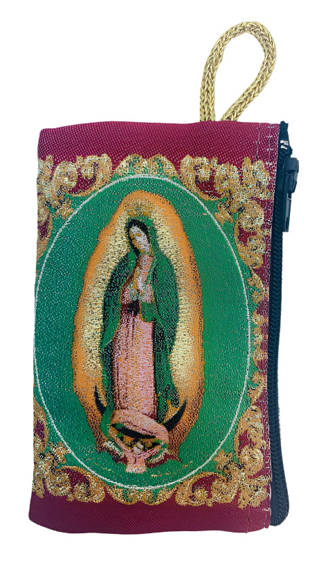 Our Lady of Guadalupe (RED) SM Rosary Pouch   3″ x 4″