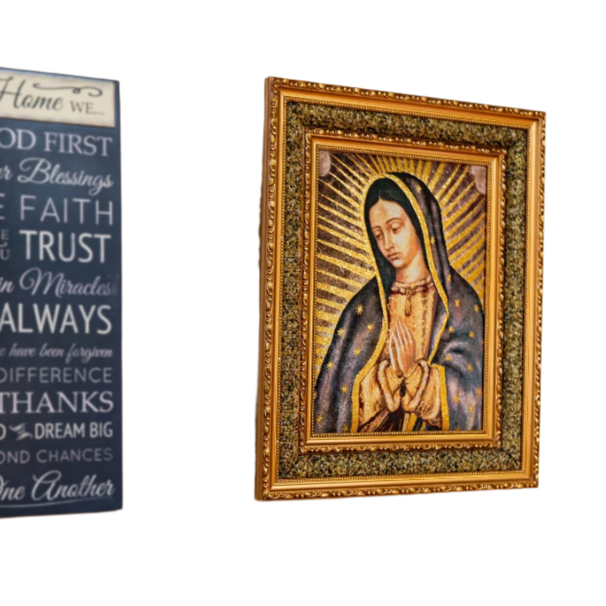 Lady of Guadalupe 1/2 Body Double Padded Framed Image   21"