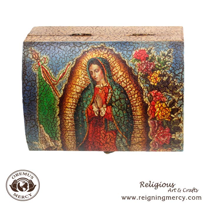 Our Lady of Guadalupe Flag Rosary Storage Box   6"