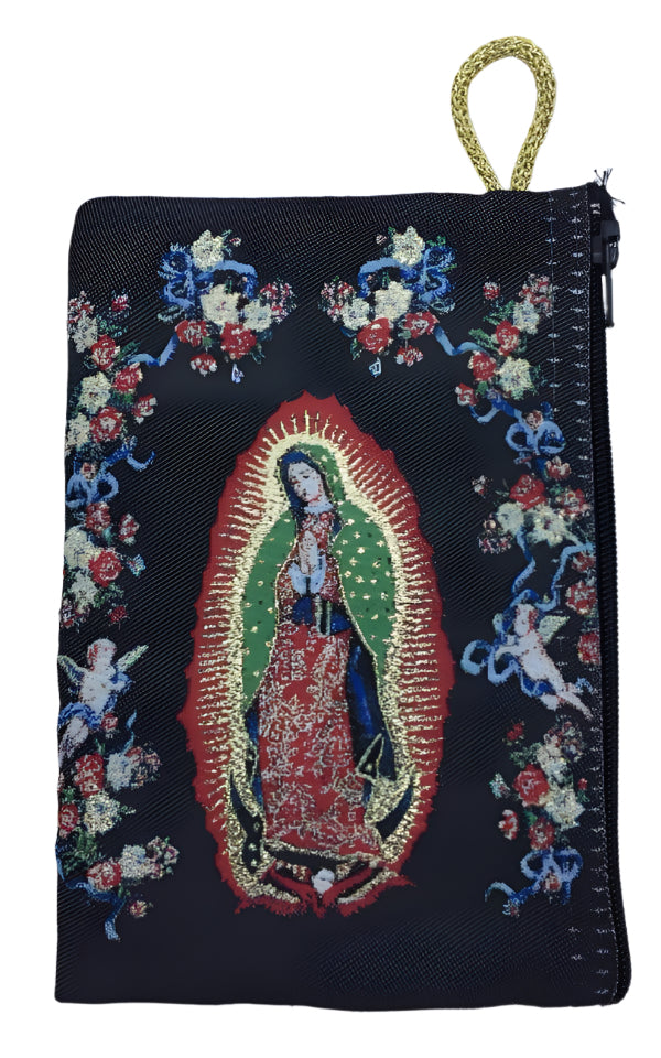 Our Lady of Guadalupe (BLACK) SM Rosary Pouch   3″ x 4″