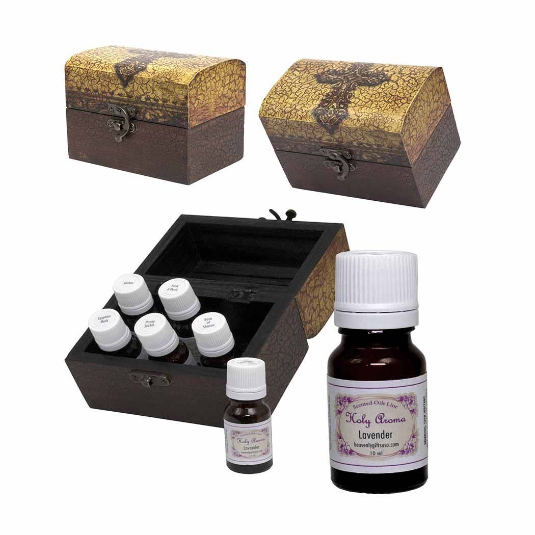 Holy Aromas Natural Essential Oils in Wooden Chest 6 bottles