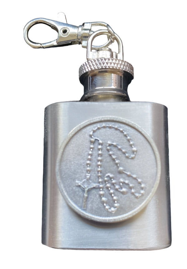 Rosary Token Holy Water Flask SS w/ Keychain    1 oz