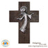 Wall Cross - Pewter Angel on Wooden Cross  10″