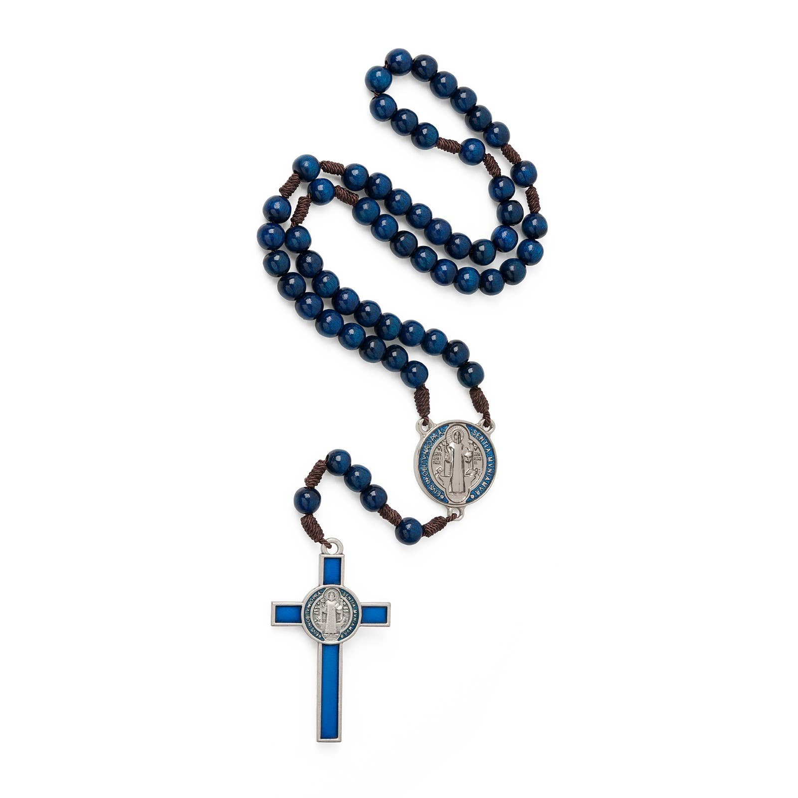 St. Benedict Wooden Rosary (BLUE Resin)   20"