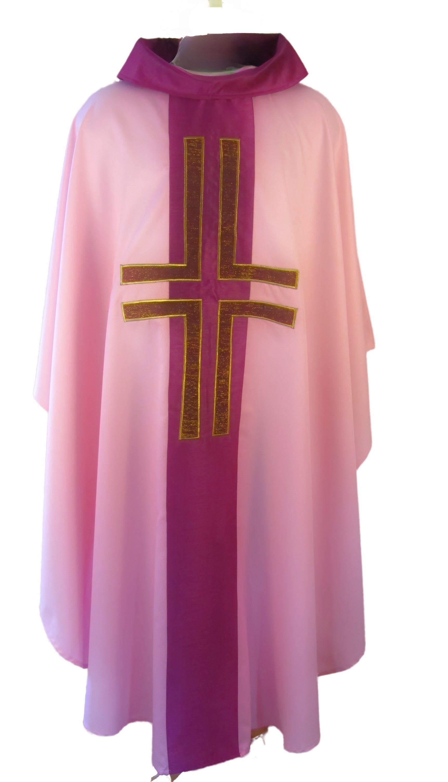 Chasuble - Art Silk Orphrey/Collar w/ Lucerne Applique Cross (011S)