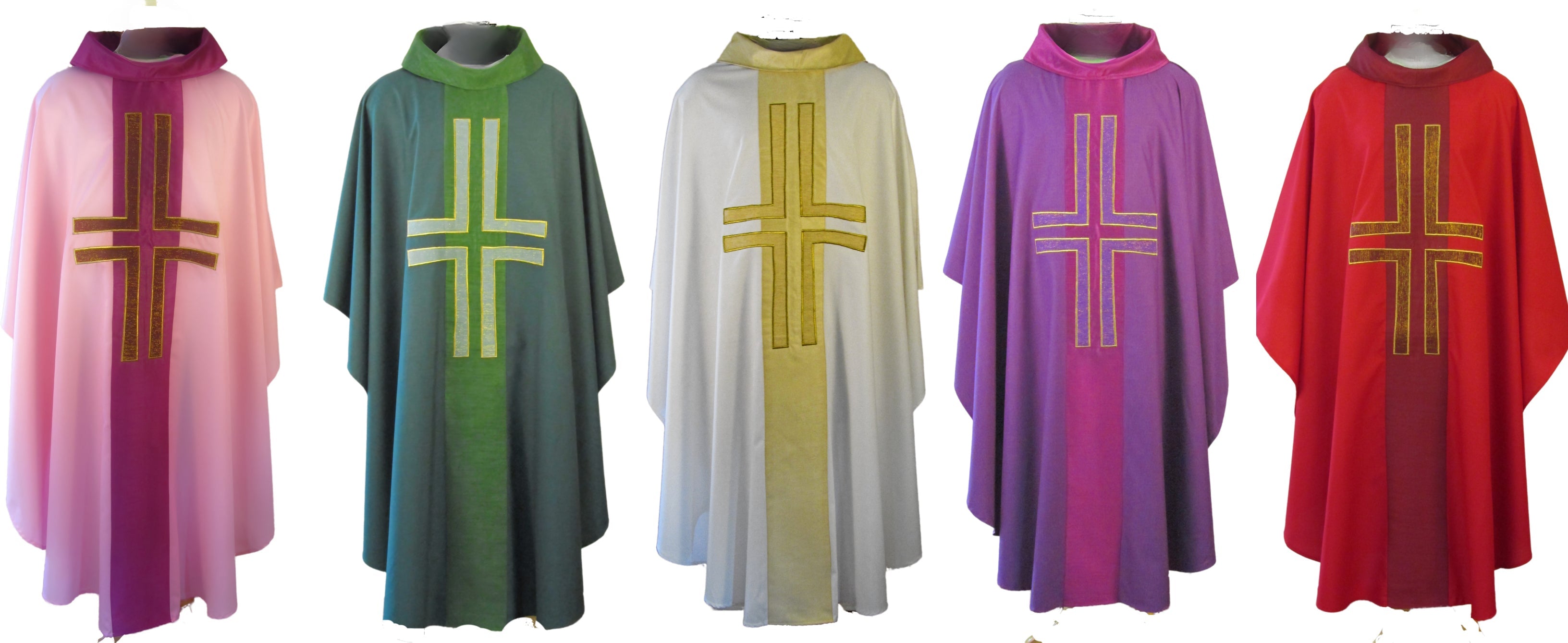 Chasuble - Art Silk Orphrey/Collar w/ Lucerne Applique Cross (011S)
