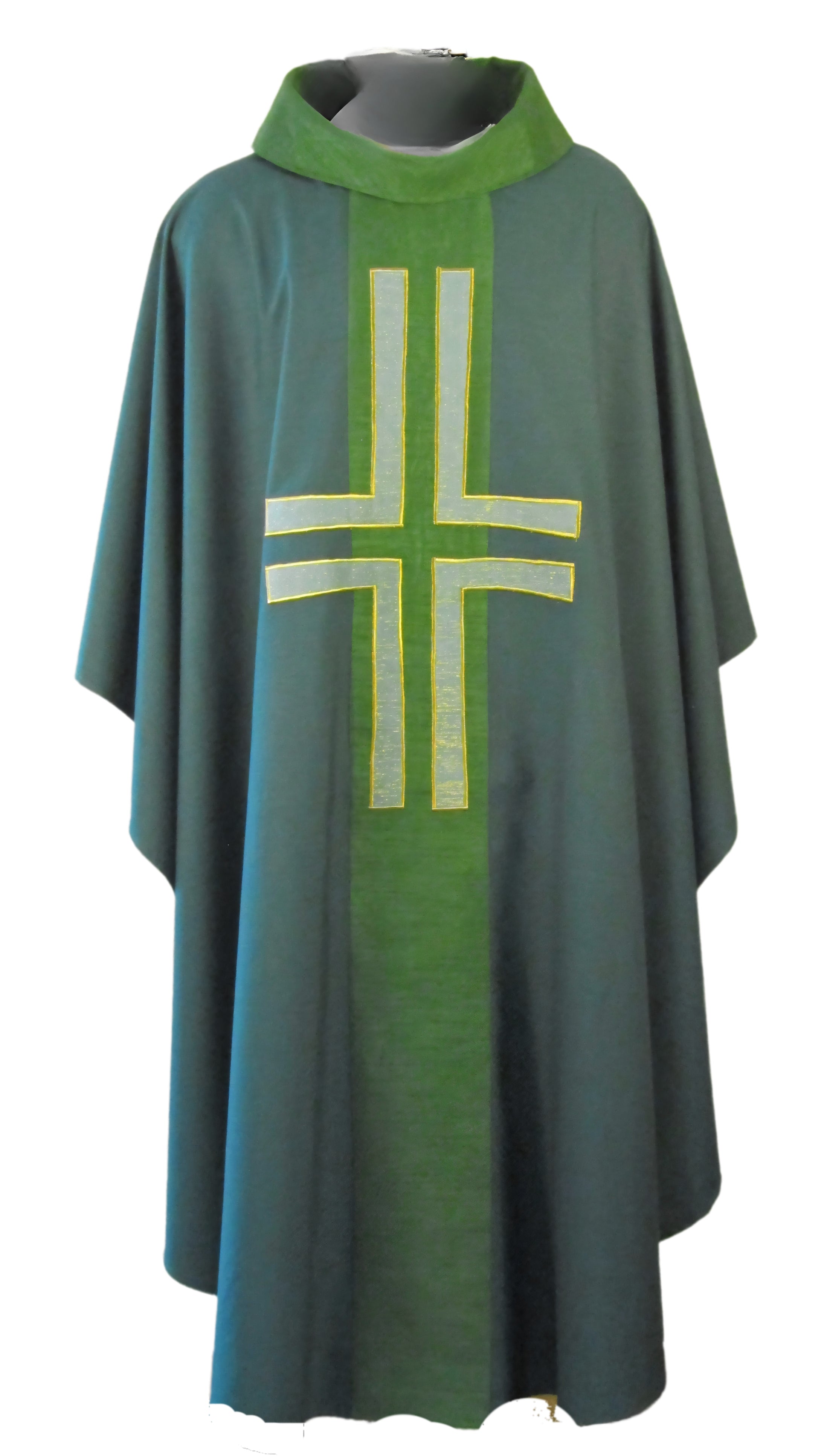 Chasuble - Art Silk Orphrey/Collar w/ Lucerne Applique Cross (011S)