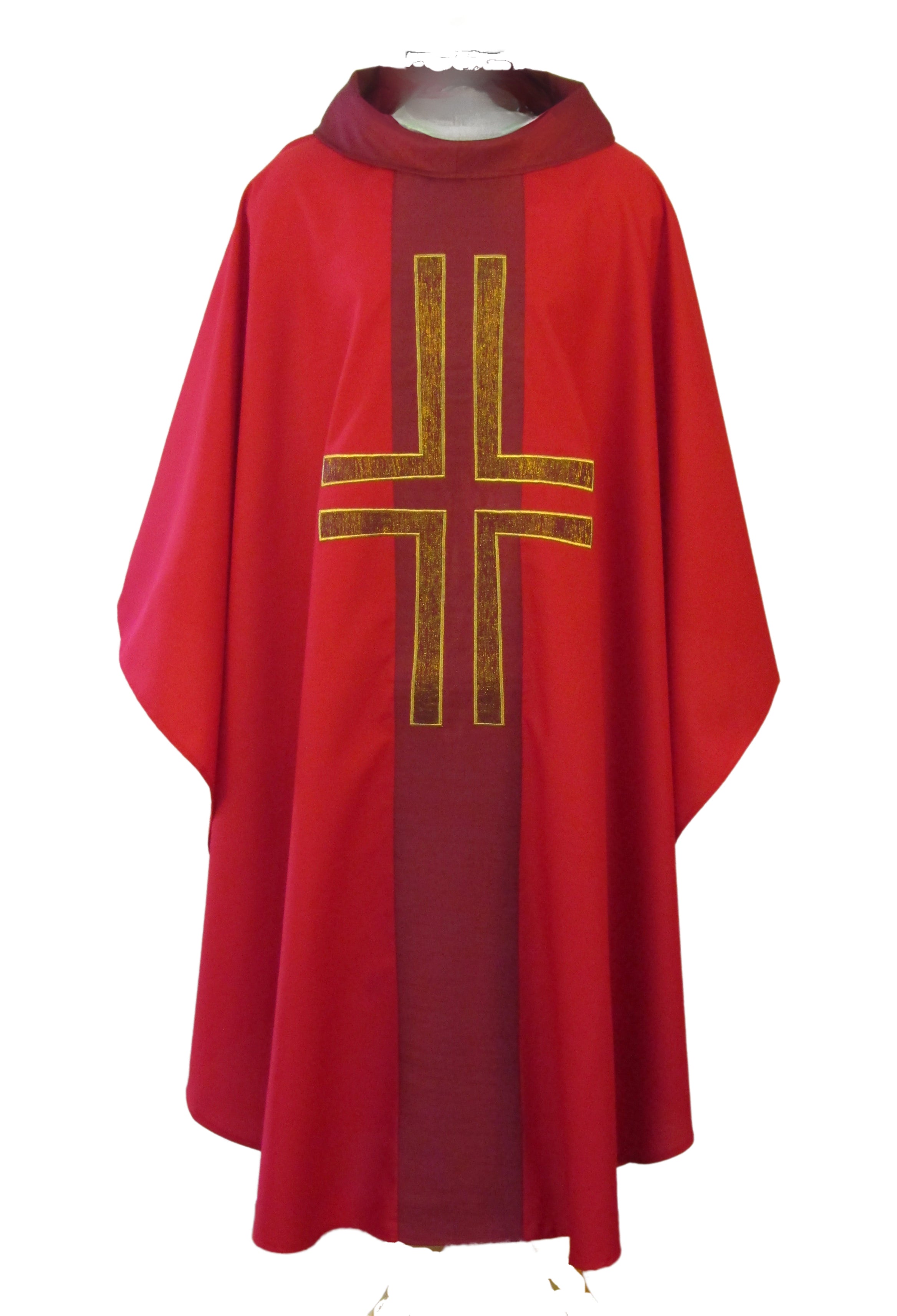 Chasuble - Art Silk Orphrey/Collar w/ Lucerne Applique Cross (011S)