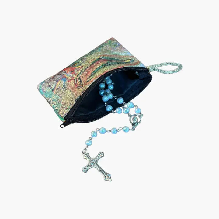 Rosary Pouch - OLOG w/ St. Juan Diego (ORANGE) 3" x 4"