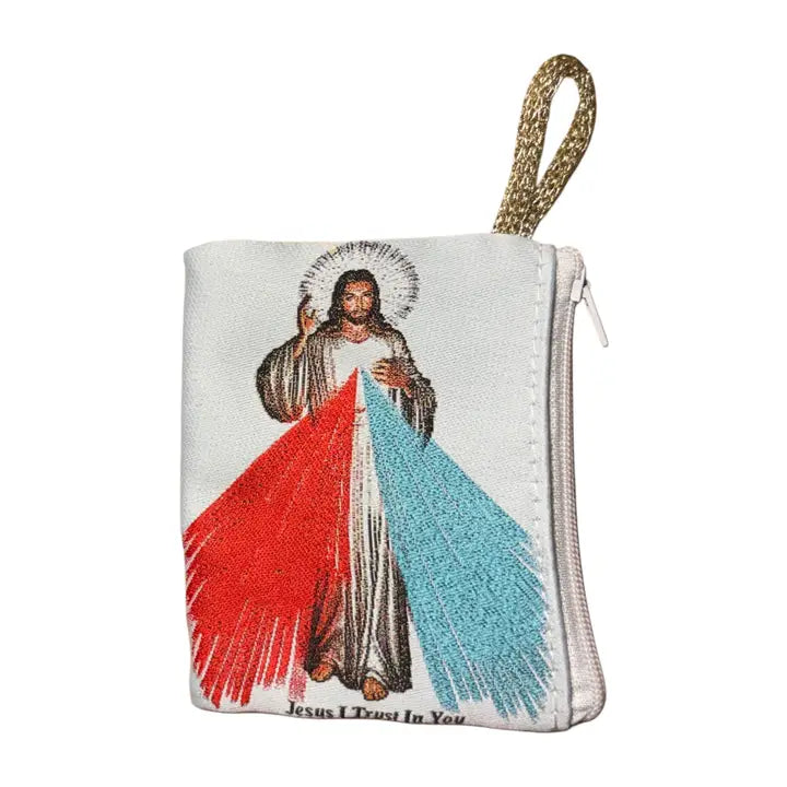Divine Mercy SM Rosary Pouch BLACK    3″ x 4″