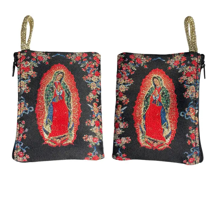 Our Lady of Guadalupe (BLACK) SM Rosary Pouch   3″ x 4″