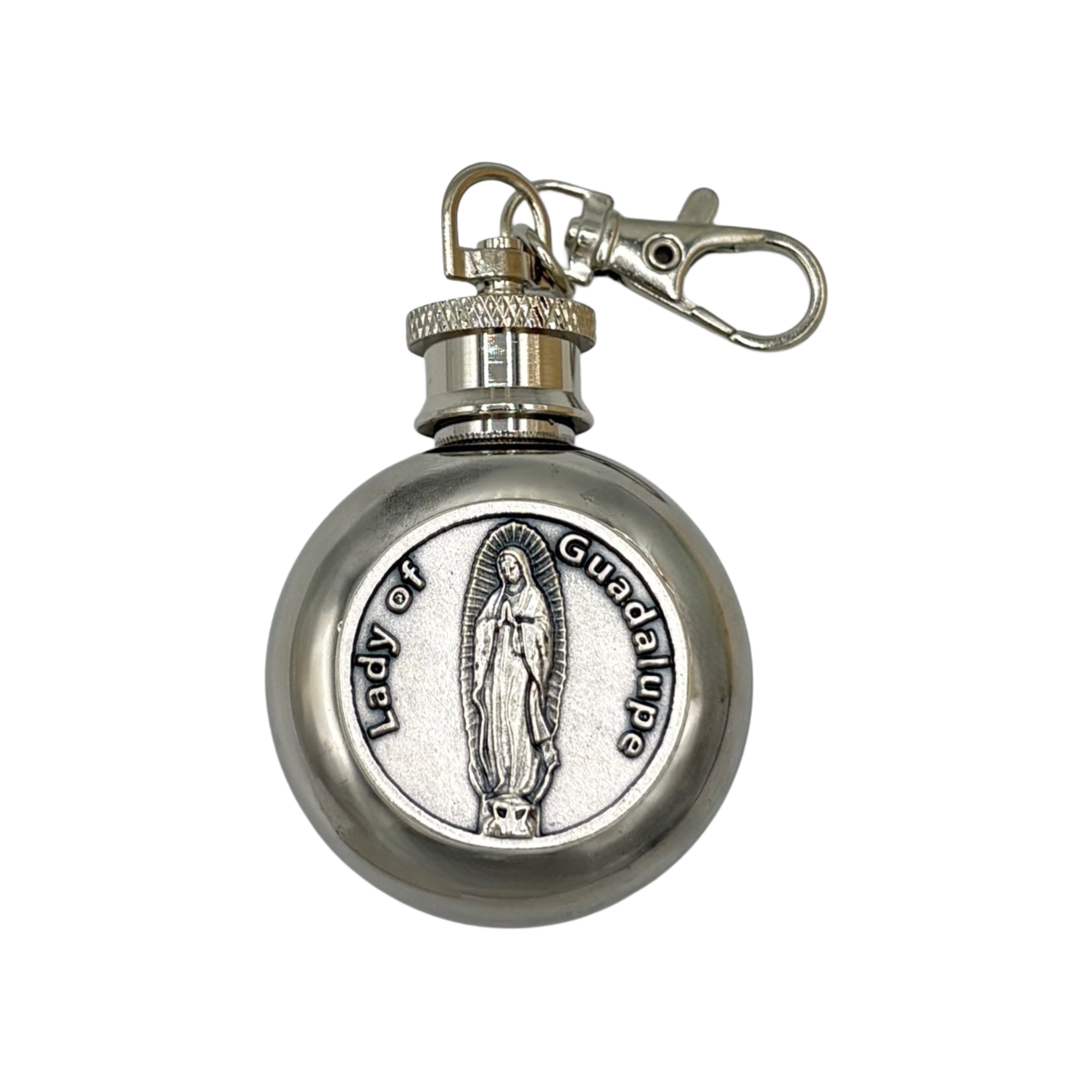 OLOG Holy Water Flask SS Round w/ Keychain   1 oz