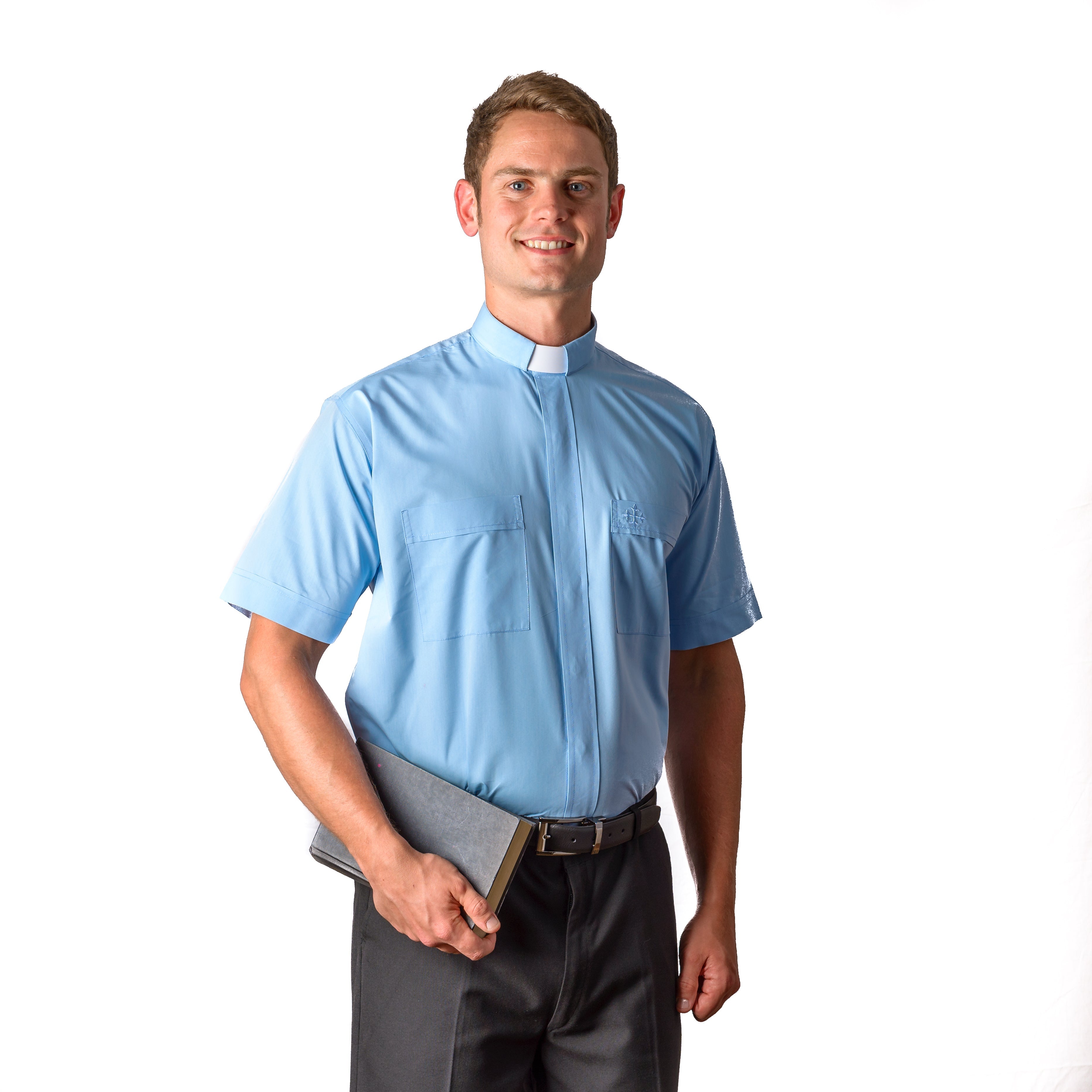 2400 Sky Blue Short Sleeve Tab Clergy Shirt