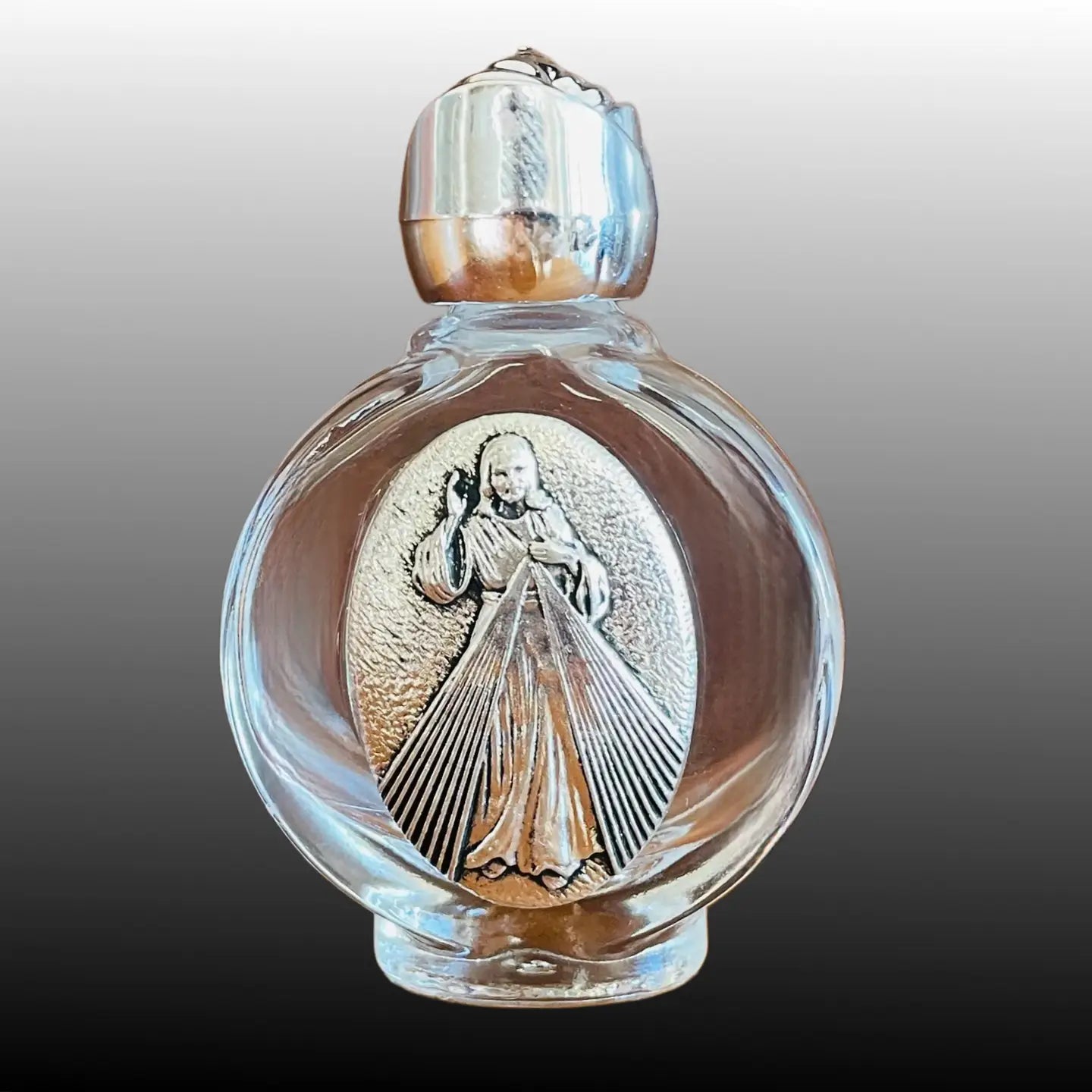 Divine Mercy Holy Water Bottle w/Rose Top 2.5"