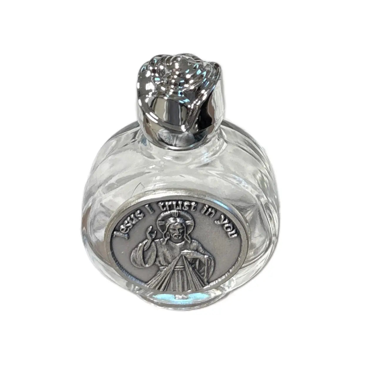 Holy Water Bottle - "Jesus I Trust in You" w/ Rose Top 2.5" 