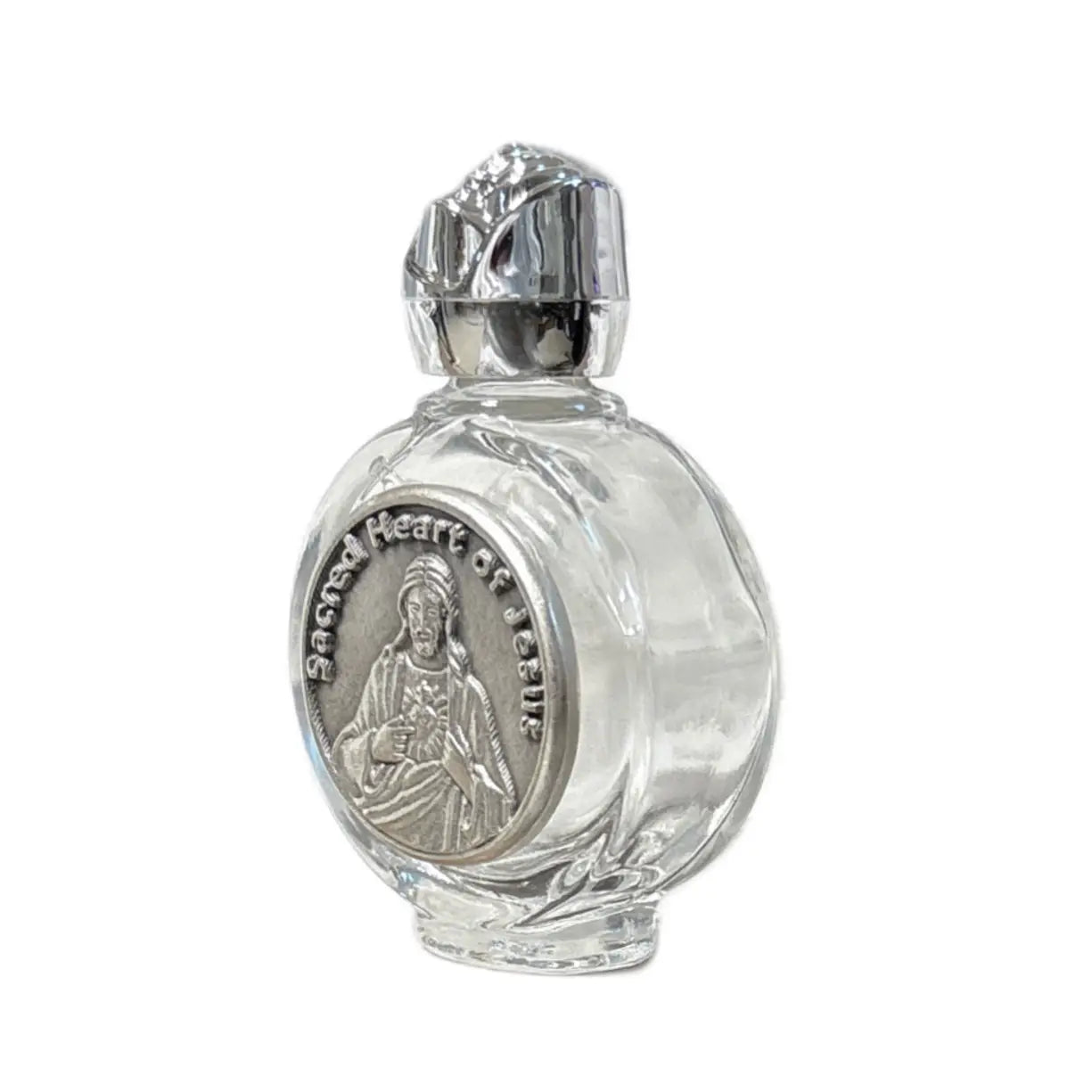 Holy Water Bottle- Sacred Heart of Jesus w/ Rose Top 2.5"   